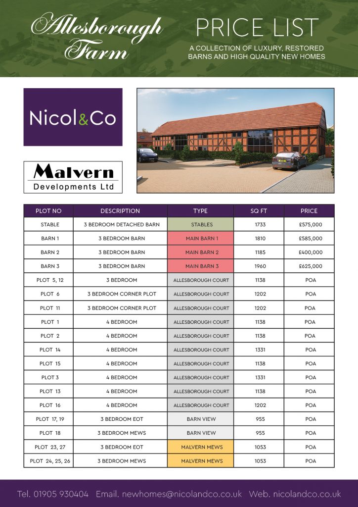 Price List Allesborough Farm